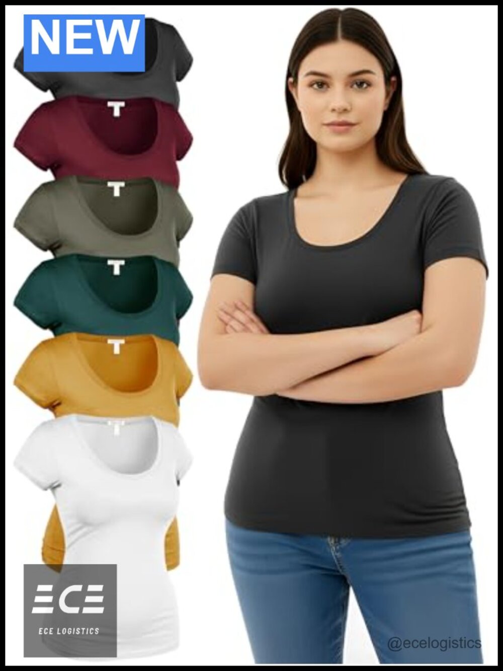Women's Plus Size Cotton Spandex Scoop Neck T-Shirt 6 Pack Bundle